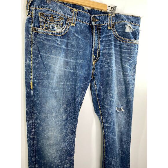 True Religion Acid Wash Distressed 100% Cotton Non Stretch Jeans Men's Size 42 - Picture 4 of 12